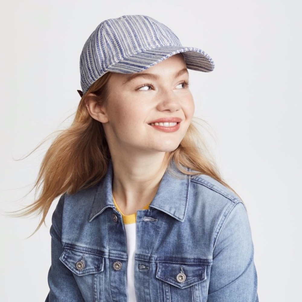 Madewell Baseball Cap in Textural Stripe Blue New - Picture 1 of 8